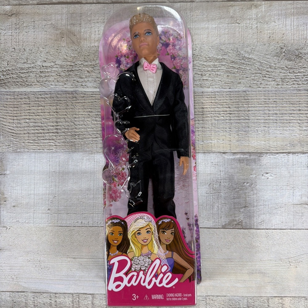Barbie Fairytale Groom Ken Doll DVP39 NRFB Mattel 2016 Wedding Tuxedo Pink Bow